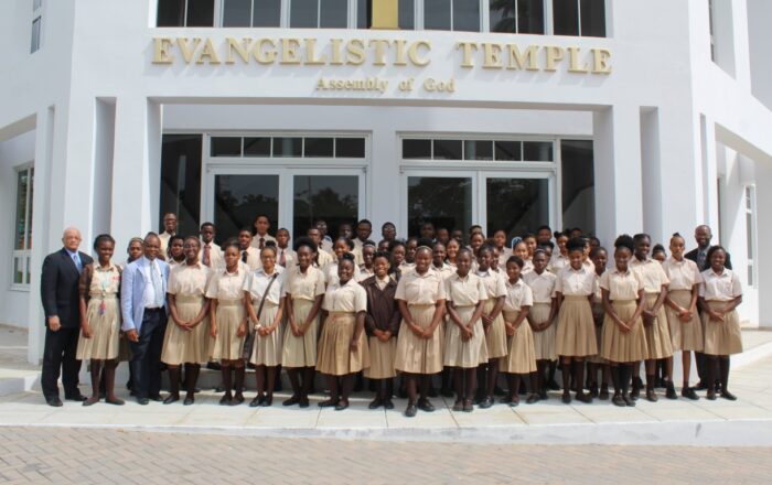 Evangelistic Temple with Honor Roll Students out front